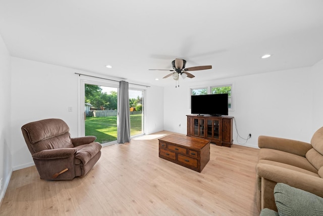 341 Cardinal Ln, Lake Holiday, IL 60552 - living room with plenty of natural light, light wood-style flooring, ceiling fan, recessed lighting, and baseboards
