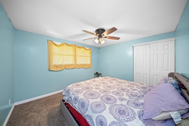 341 Cardinal Ln, Lake Holiday, IL 60552 - carpeted bedroom featuring a closet, baseboards, and a ceiling fan
