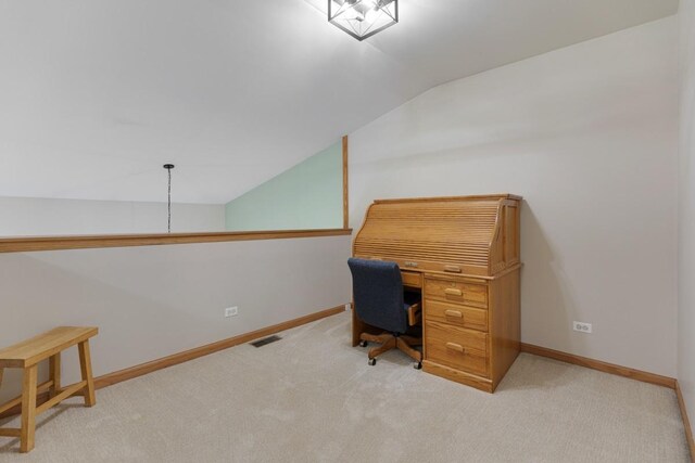 816 Adam Ln, Hampshire, IL 60140 - unfurnished office with vaulted ceiling, carpet flooring, and baseboards