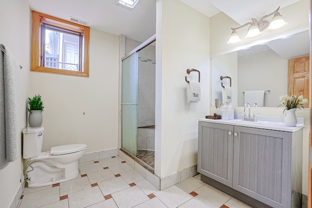 5352 N Neva Ave, Chicago, IL 60656 - full bath with toilet, baseboards, a shower stall, vanity, and tile patterned floors