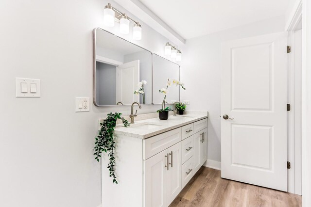337 W 106th Pl, Chicago, IL 60628 - full bathroom featuring double vanity, wood finished floors, and baseboards