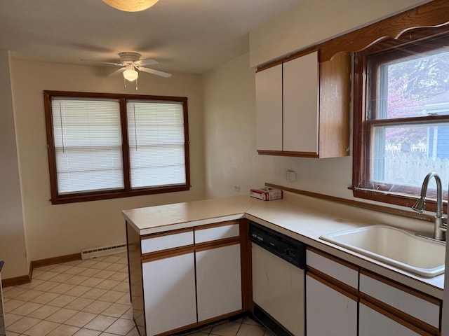 37684 N Sheridan Rd, Beach Park, IL 60087 - kitchen with dishwasher, a sink, a baseboard heating unit, and white cabinets