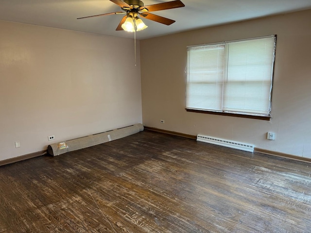 37684 N Sheridan Rd, Beach Park, IL 60087 - spare room featuring baseboard heating, ceiling fan, wood finished floors, and baseboards