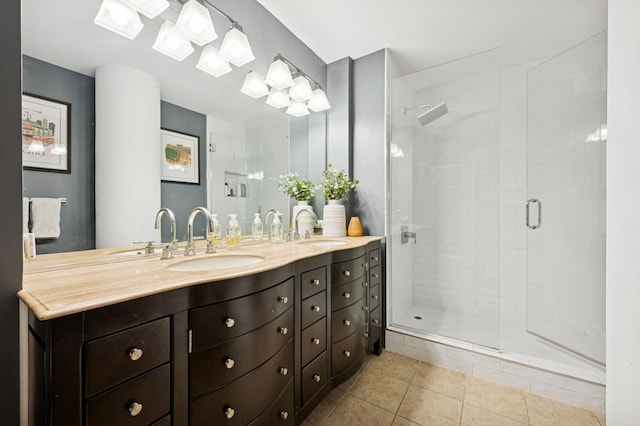 1224 W Van Buren Ave Unit 416, Chicago, IL 60607 - bathroom featuring a shower stall, tile patterned flooring, and double vanity