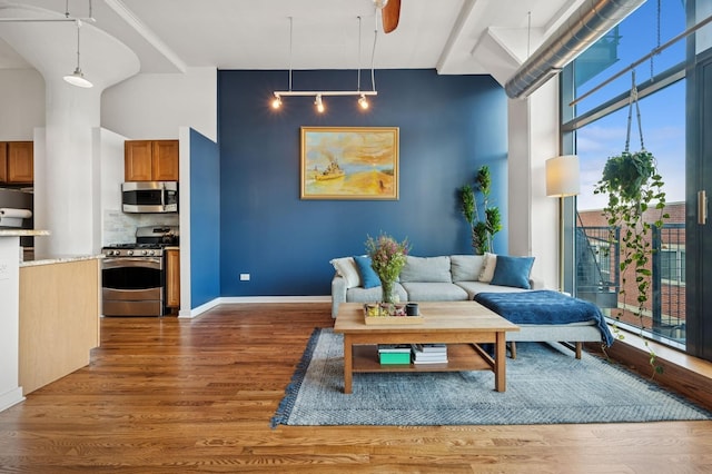 1224 W Van Buren Ave Unit 416, Chicago, IL 60607 - living area featuring wood finished floors, a high ceiling, and baseboards