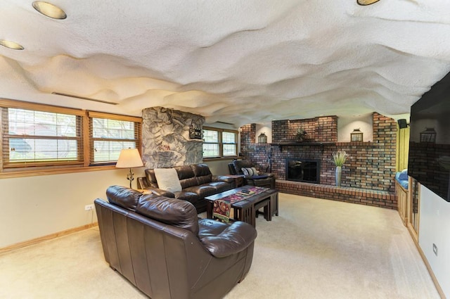 7930 Grant St, Darien, IL 60561 - living area featuring a fireplace, carpet, and a textured ceiling
