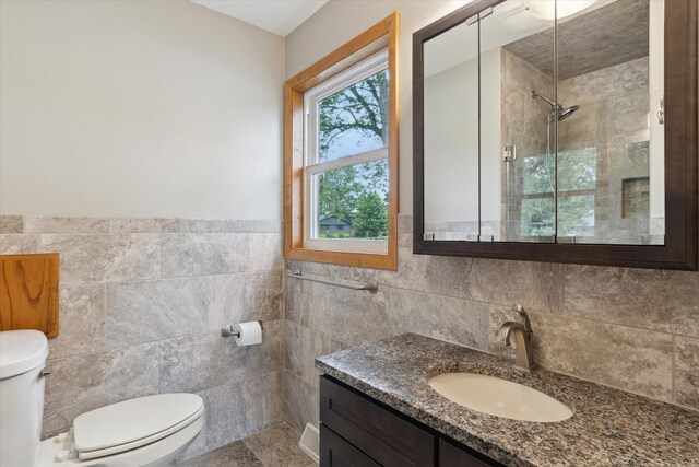 717 S Kennedy St, Shannon, IL 61078 - full bath with tile walls, toilet, vanity, and a tile shower