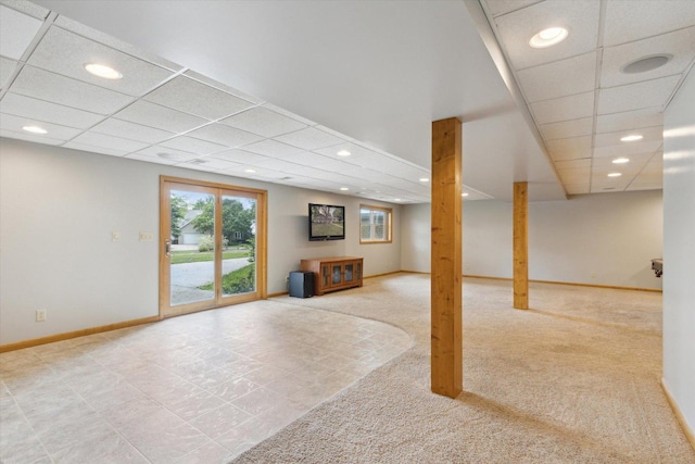 717 S Kennedy St, Shannon, IL 61078 - basement featuring baseboards, recessed lighting, a drop ceiling, and carpet flooring