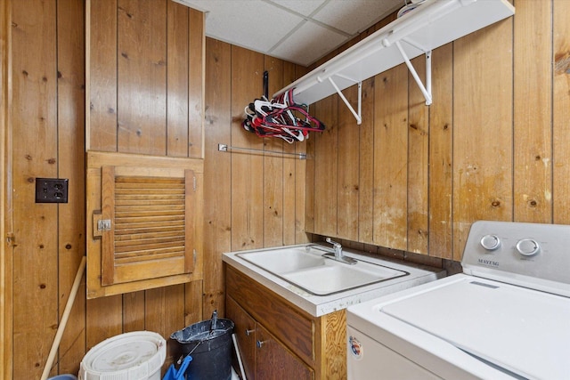 717 S Kennedy St, Shannon, IL 61078 - laundry area with a sink and wooden walls