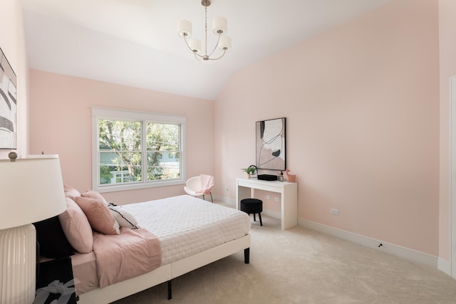 706 S Loomis St, Naperville, IL 60540 - bedroom with a chandelier, lofted ceiling, light carpet, and baseboards