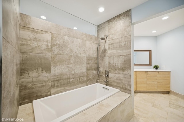 938 Old Green Bay Rd, Winnetka, IL 60093 - bathroom with tiled shower / bath combo, recessed lighting, vanity, and tile patterned flooring