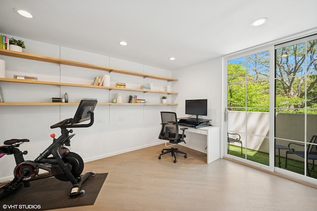 938 Old Green Bay Rd, Winnetka, IL 60093 - home office with wood finished floors, built in desk, recessed lighting, and baseboards