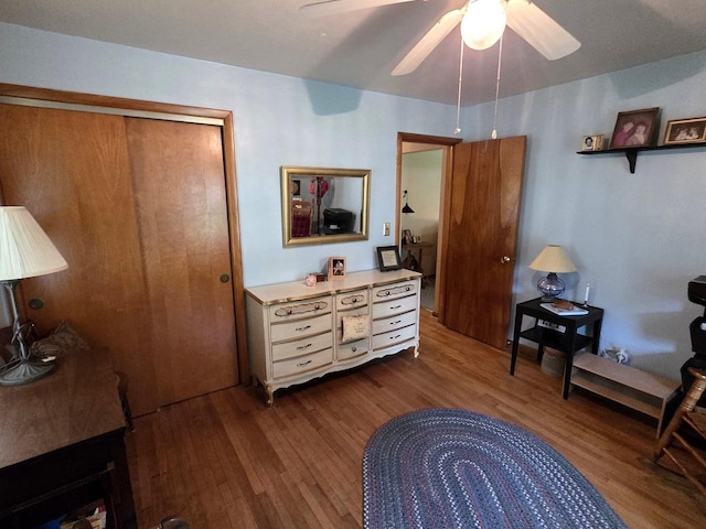 405 W Randolph St, Heyworth, IL 61745 - bedroom with wood finished floors, a closet, and ceiling fan