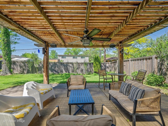 258 S Boyd Ave, Elmhurst, IL 60126 - view of patio / terrace featuring outdoor lounge area, a pergola, and ceiling fan