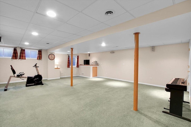 2551 Doncaster Dr, Aurora, IL 60504 - below grade area featuring carpet, a drop ceiling, and baseboards