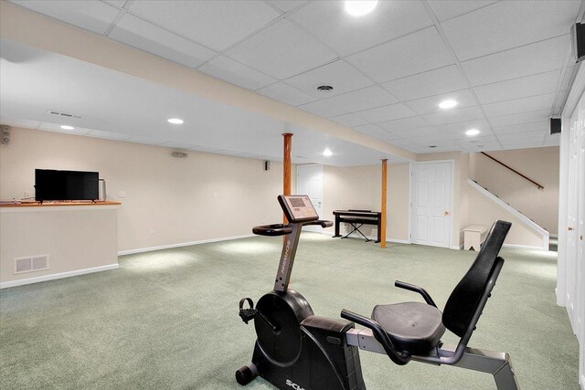 2551 Doncaster Dr, Aurora, IL 60504 - exercise room featuring carpet, baseboards, recessed lighting, and a paneled ceiling