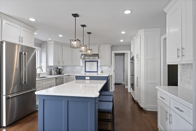 20707 N Swansway, Deer Park, IL 60010 - kitchen with appliances with stainless steel finishes, a sink, a center island, white cabinets, and light countertops