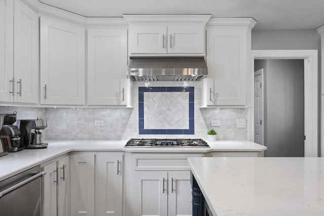 20707 N Swansway, Deer Park, IL 60010 - kitchen featuring stainless steel appliances, range hood, white cabinetry, and decorative backsplash