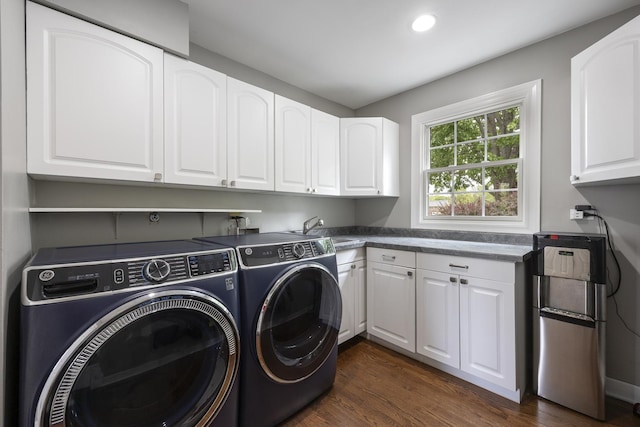 20707 N Swansway, Deer Park, IL 60010 - laundry room featuring cabinet space, independent washer and dryer, dark wood-style floors, and recessed lighting