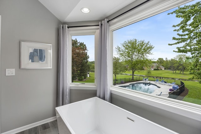 20707 N Swansway, Deer Park, IL 60010 - bathroom featuring baseboards, a freestanding bath, and wood finished floors