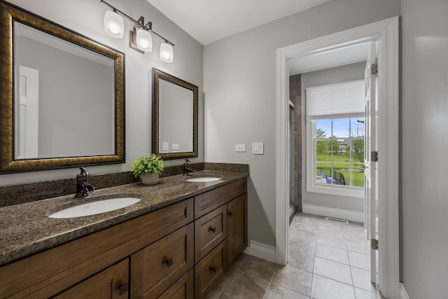 20707 N Swansway, Deer Park, IL 60010 - bathroom featuring baseboards, double vanity, and tile patterned flooring