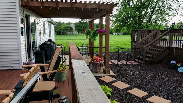 29 N Deer Lk N, Villa Grove, IL 61956 - view of grassy yard with a wooden deck and a pergola