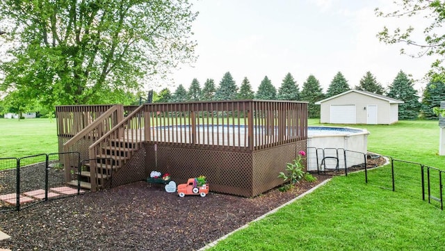 29 N Deer Lk N, Villa Grove, IL 61956 - view of pool featuring a wooden deck, an outdoor structure, and stairs