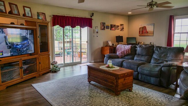 29 N Deer Lk N, Villa Grove, IL 61956 - living area featuring a ceiling fan, wood finished floors, and recessed lighting