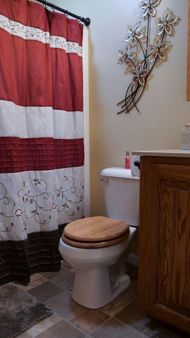29 N Deer Lk N, Villa Grove, IL 61956 - full bathroom with toilet, tile patterned floors, curtained shower, and vanity