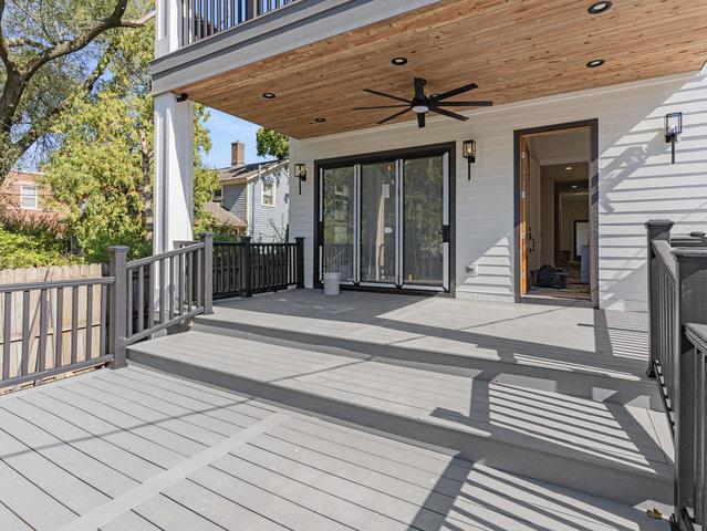 223 Center St, Naperville, IL 60540 - wooden terrace featuring a ceiling fan