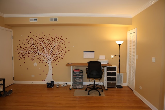 1615 Monroe St Unit 3N, Evanston, IL 60202 - office area with wood finished floors, ornamental molding, and baseboards
