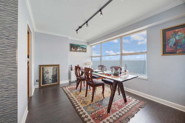 6157 N Sheridan Rd Unit 5G, Chicago, IL 60660 - office space featuring a heating unit, track lighting, crown molding, dark wood-style floors, and baseboards