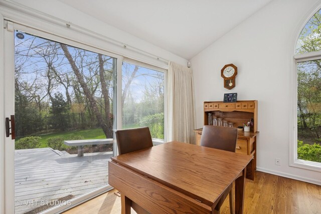 22585 N Ruth Ct, Kildeer, IL 60047 - dining space with vaulted ceiling, light wood-type flooring, and baseboards