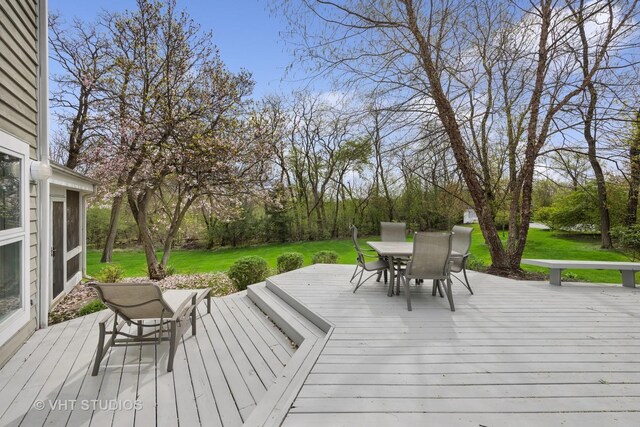 22585 N Ruth Ct, Kildeer, IL 60047 - wooden deck featuring outdoor dining space and a lawn