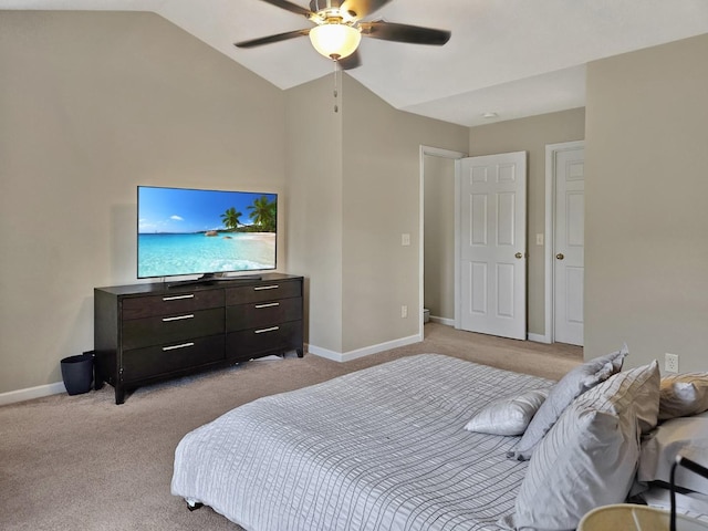 1409 Hull St, Normal, IL 61761 - bedroom featuring light carpet, lofted ceiling, baseboards, and a ceiling fan
