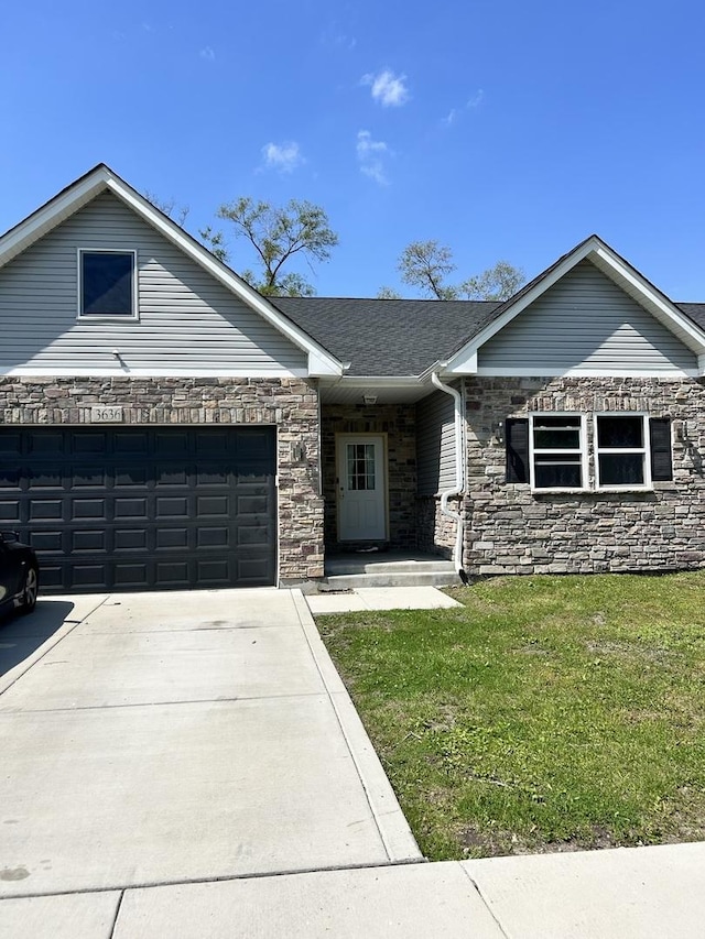 3636 W 139th Pl Unit 0, Robbins, IL 60472 - single story home featuring concrete driveway, stone siding, an attached garage, a front lawn, and a shingled roof