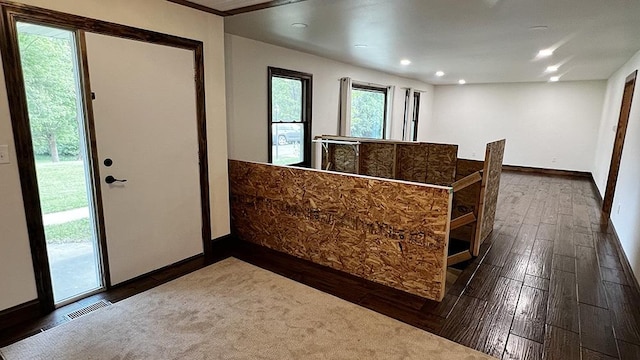 15501 Bishop Rd, Morrison, IL 61270 - foyer entrance with dark wood-style flooring, recessed lighting, and baseboards