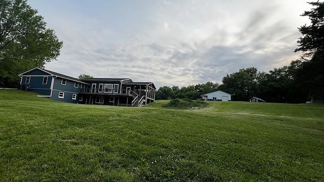 15501 Bishop Rd, Morrison, IL 61270 - view of green lawn featuring a deck and stairway