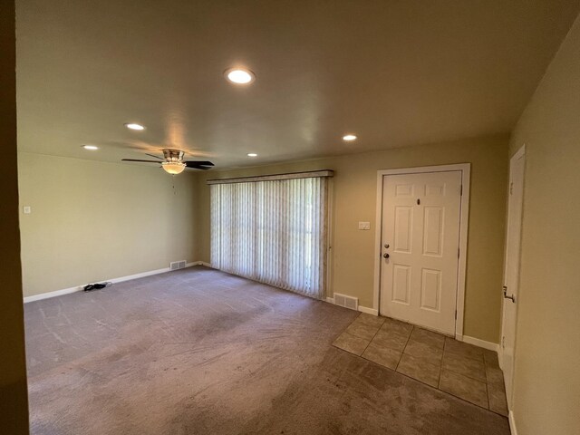 11 Shagbark Rd, Lake Bluff, IL 60044 - carpeted entryway with recessed lighting, baseboards, a ceiling fan, and tile patterned floors