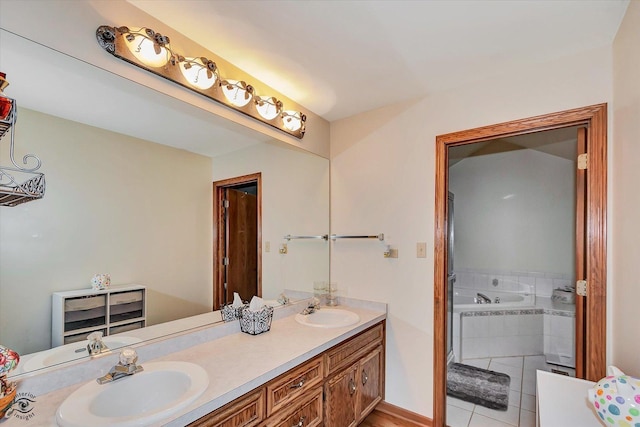 8702 Bally Castle Ln, Tinley Park, IL 60487 - bathroom featuring double vanity, a bath, and tile patterned flooring