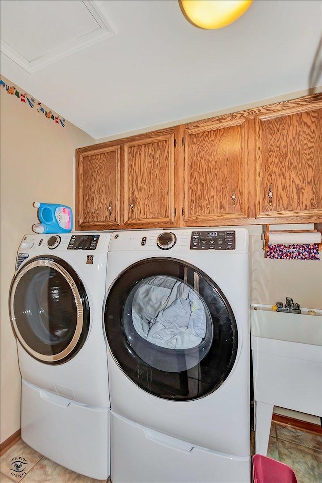 8702 Bally Castle Ln, Tinley Park, IL 60487 - laundry room featuring cabinet space and washer and dryer