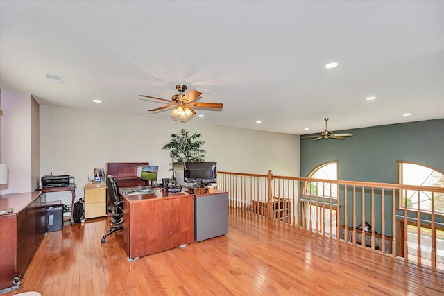8702 Bally Castle Ln, Tinley Park, IL 60487 - office with ceiling fan, light wood finished floors, and recessed lighting
