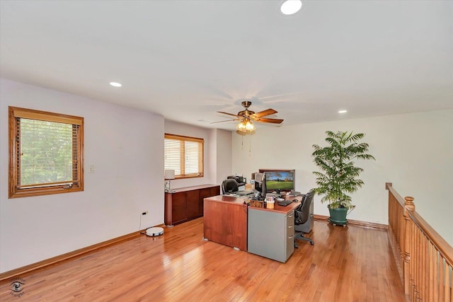 8702 Bally Castle Ln, Tinley Park, IL 60487 - office with light wood-type flooring, recessed lighting, baseboards, and ceiling fan