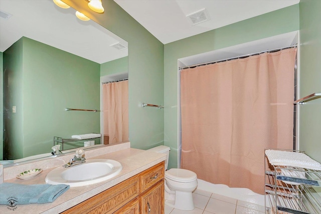 8702 Bally Castle Ln, Tinley Park, IL 60487 - bathroom featuring toilet, vanity, tile patterned flooring, and a shower with curtain