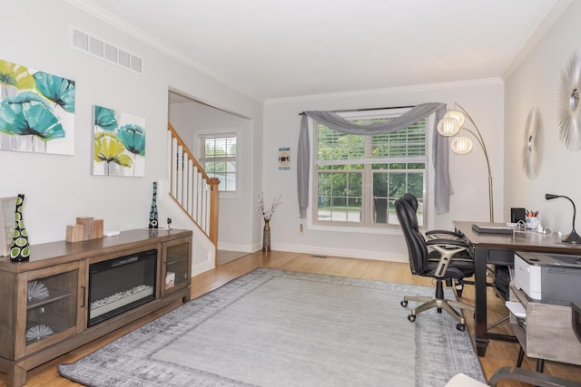 1710 Fraser Dr, Normal, IL 61761 - office featuring wood finished floors, crown molding, and baseboards