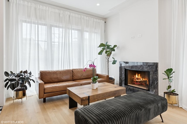 2014 N Winchester Ave, Chicago, IL 60614 - living room with light wood-type flooring, a fireplace, and ornamental molding