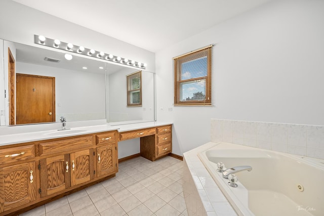 2048 Westbury Dr, Woodridge, IL 60517 - full bath featuring vanity, a jetted tub, and tile patterned flooring