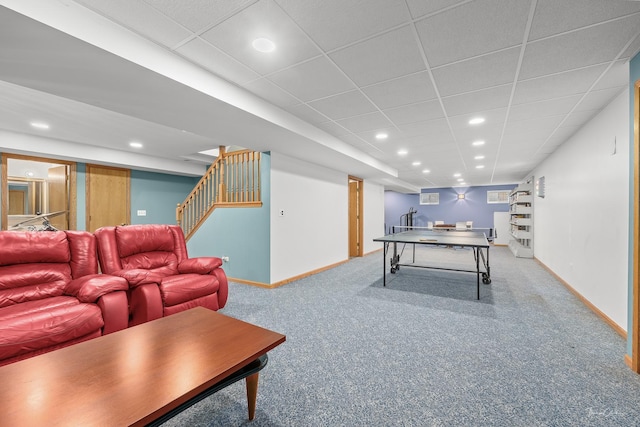 2048 Westbury Dr, Woodridge, IL 60517 - recreation room with carpet floors, recessed lighting, and a drop ceiling