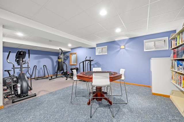 2048 Westbury Dr, Woodridge, IL 60517 - dining space featuring carpet floors, a drop ceiling, and recessed lighting