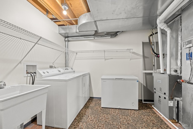 2048 Westbury Dr, Woodridge, IL 60517 - laundry room featuring washer and clothes dryer and heating unit